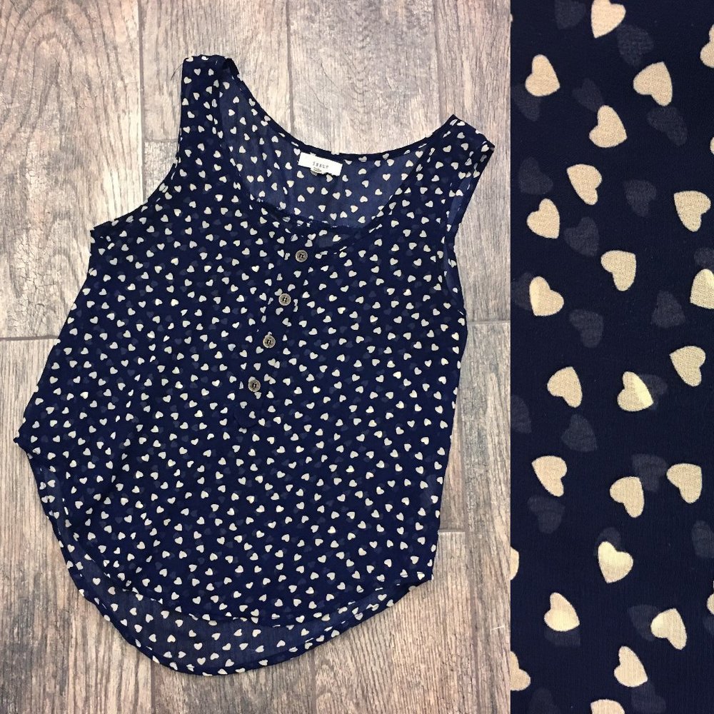 Navy Blue Chiffon Flowy Heart Hi-Lo Blouse Top